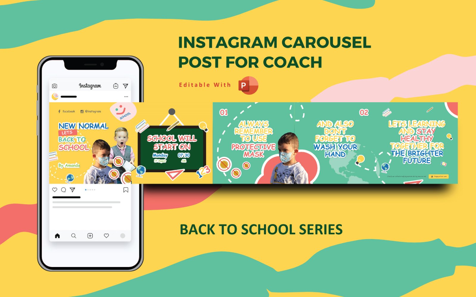 Back to School New Normal - Instagram Carousel Powerpoint Social Media Template
