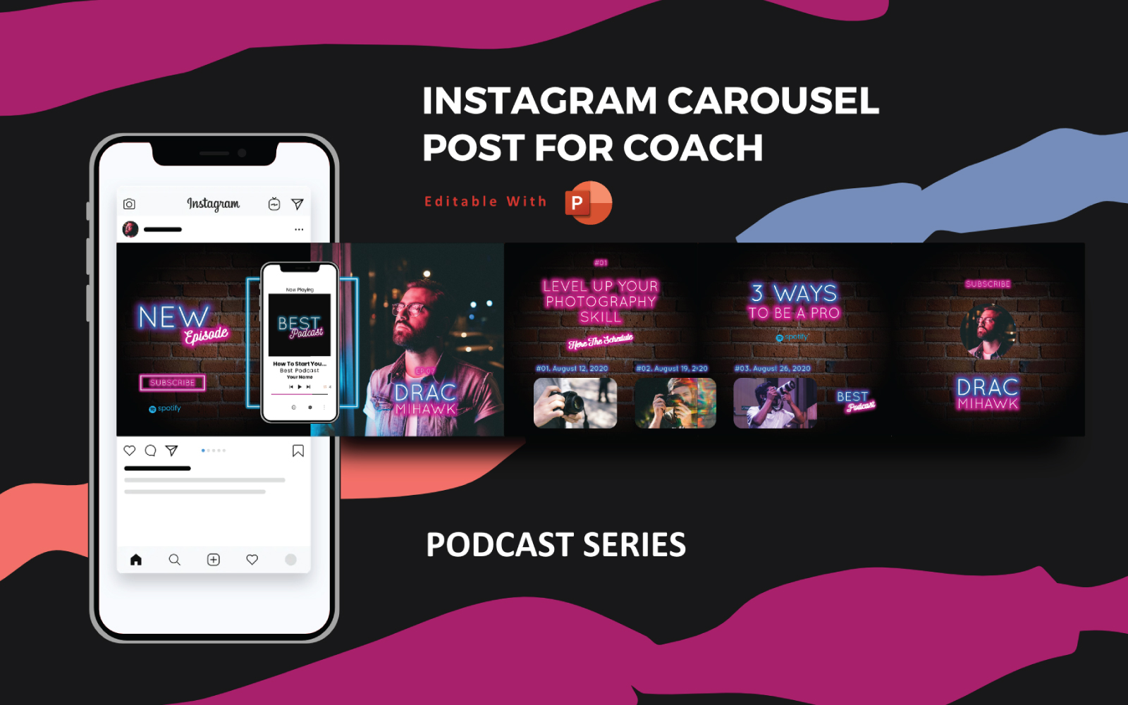 Podcast Coach - Instagram Carousel Powerpoint Social Media Template
