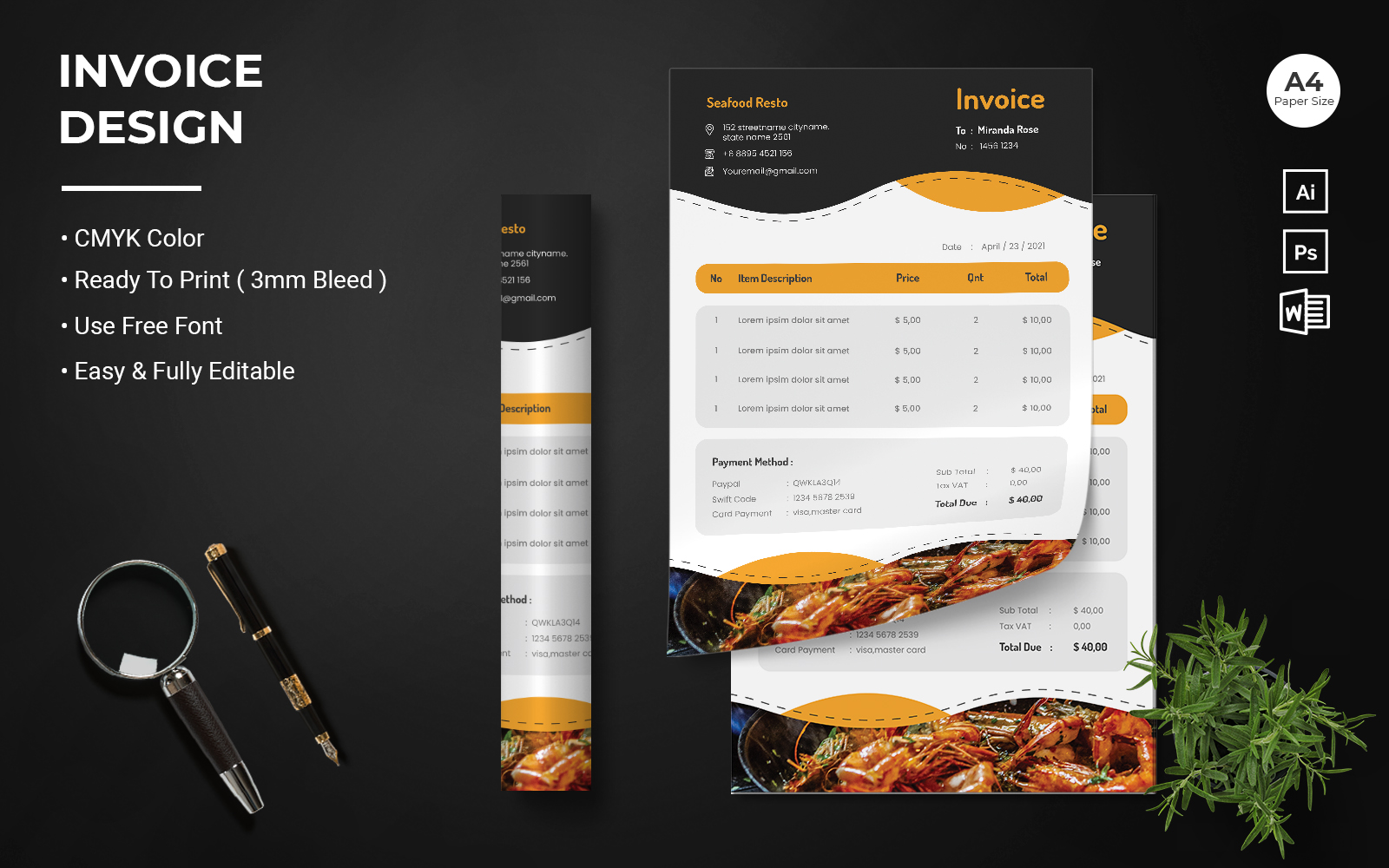 Seafood Invoice  - Corporate Identity Template