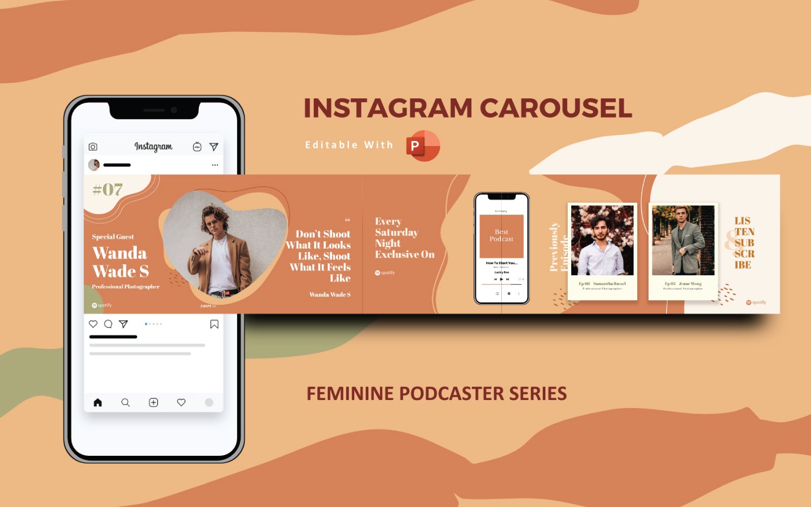 Feminine Podcaster Instagram Carousel Social Media Template Powerpoint