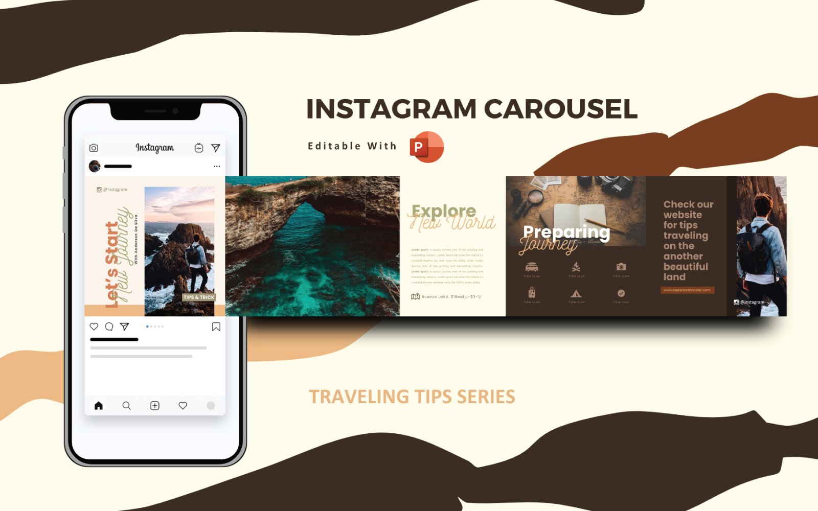 Traveling Tips Instagram Carousel Social Media Template Powerpoint