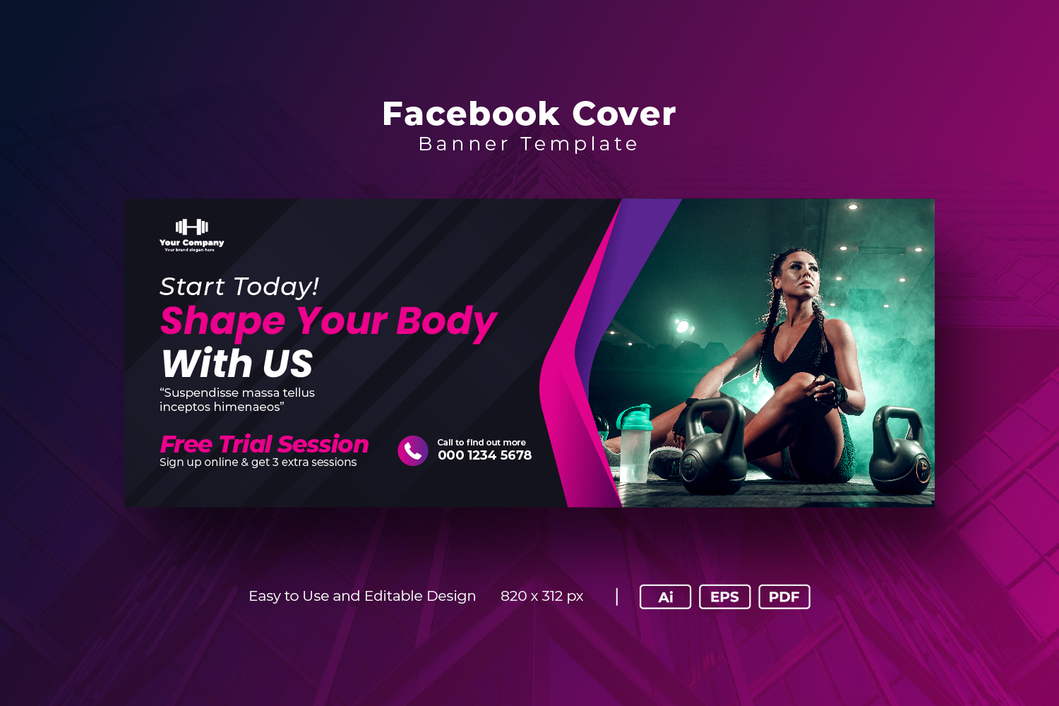 Fitness or gym social Facebook Cover Template Social Media