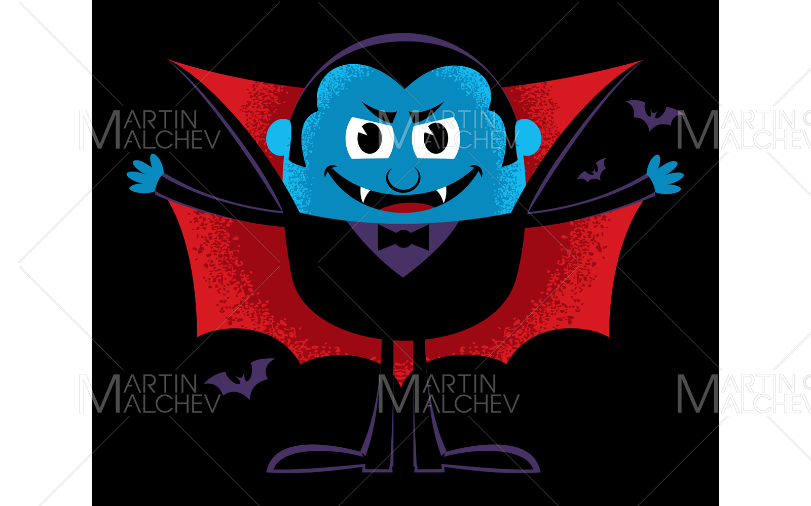 Cartoon Vampire on Black Vector Illustration