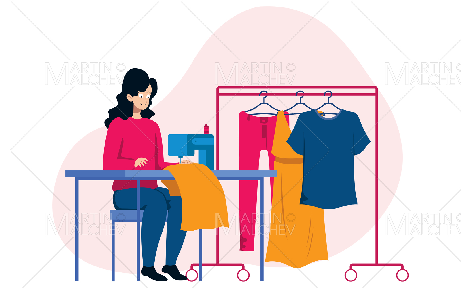 Making Handmade Cloths Vector Illustration