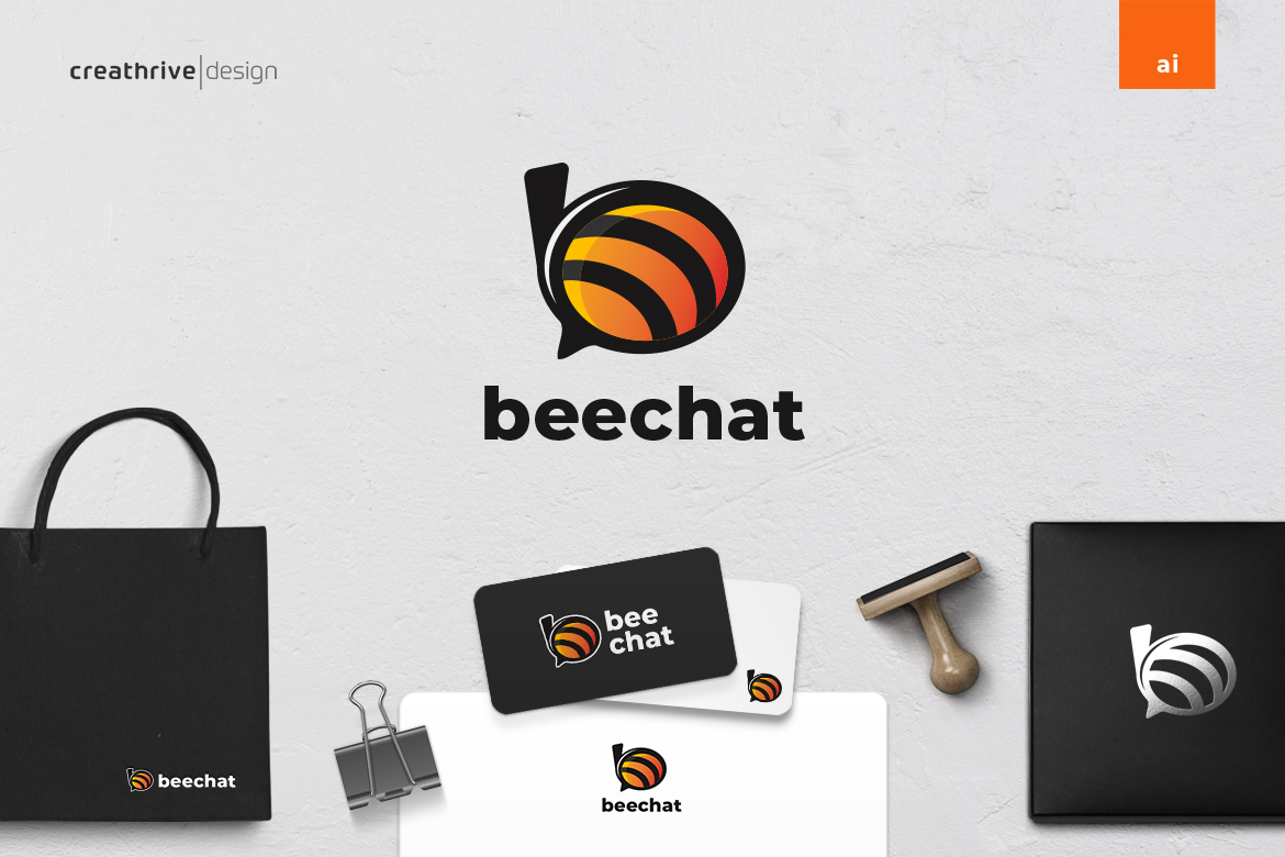 Bee Chat Tech Logo Template