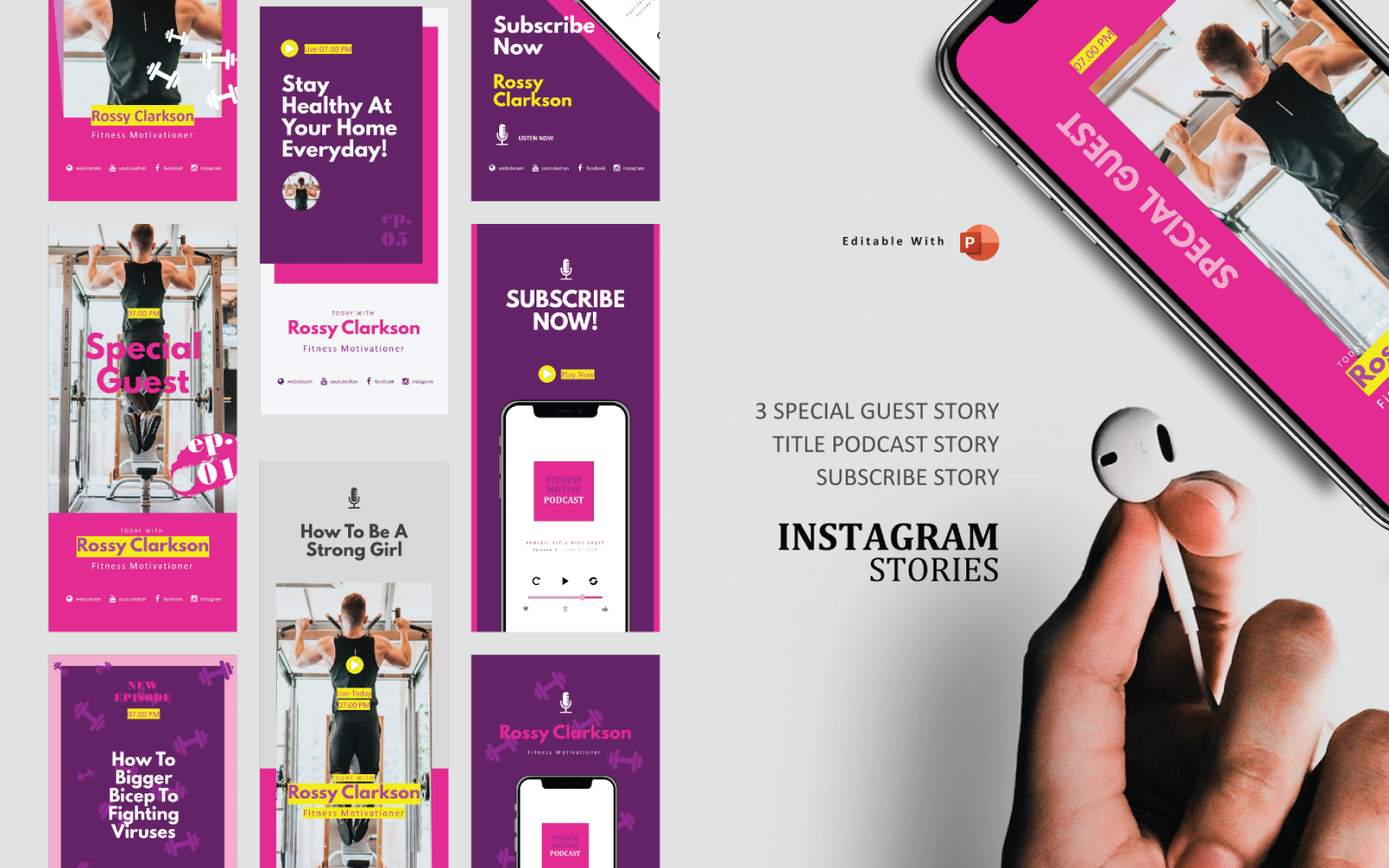 Podcast Instagram Stories and Post Social Media Template - Fitness Podcaster