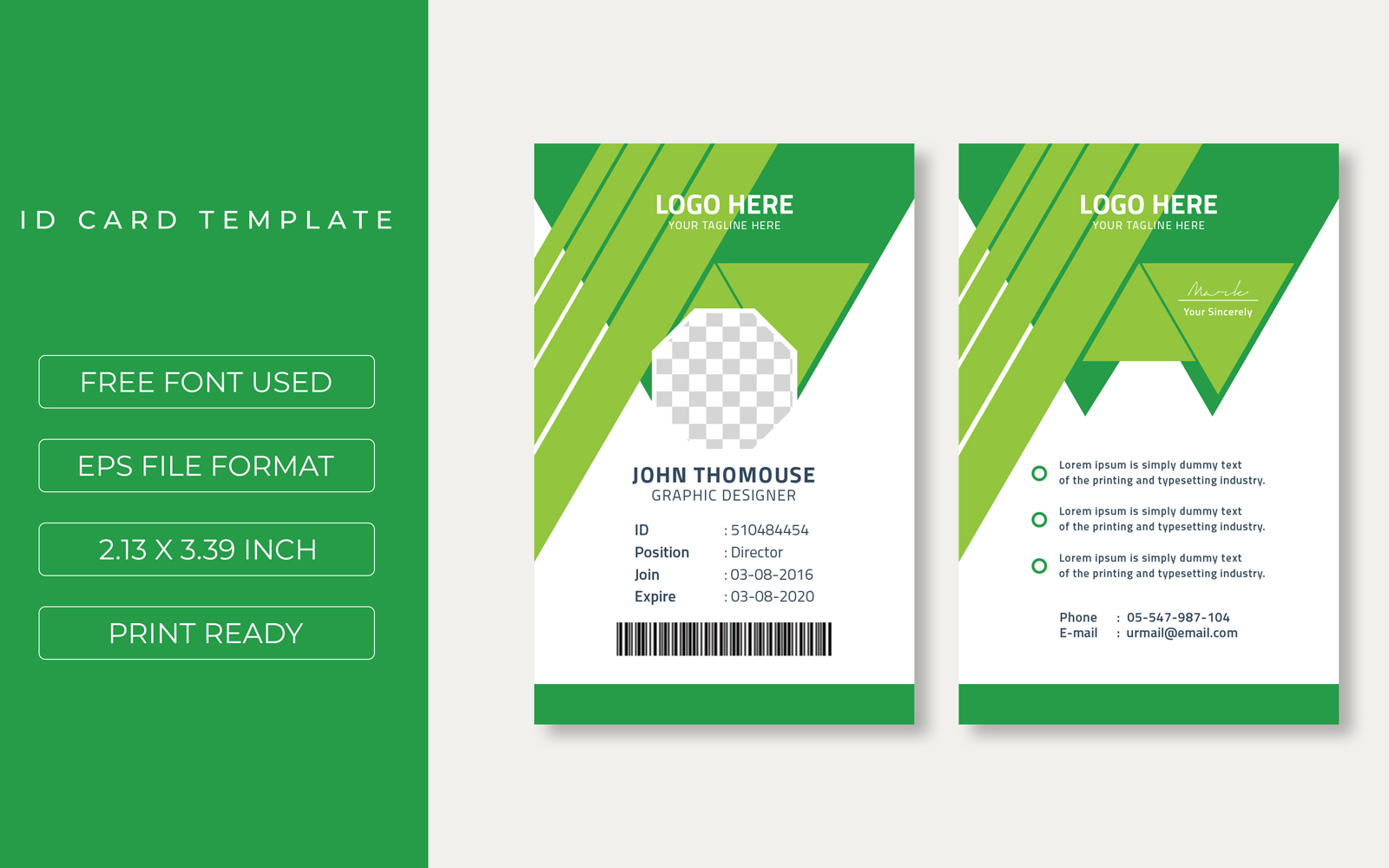 Corporate Id Card Layout With Green Accents