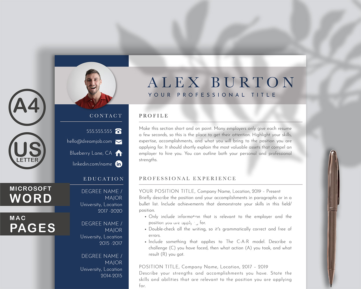 Alex Resume Template Word and Pages