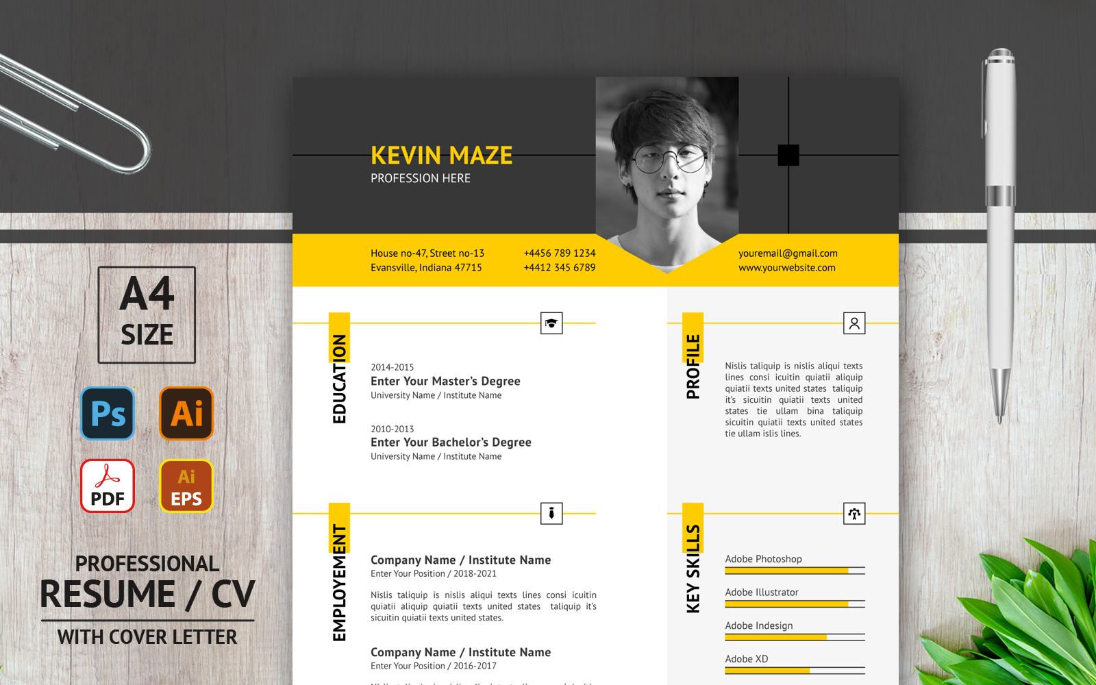 Kevin Maze - Black and Yellow - Printable Resume Template