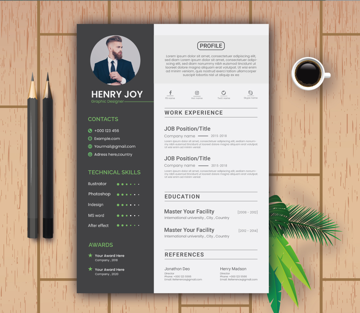 Henry joy - Graphic Design Professional Resume Template