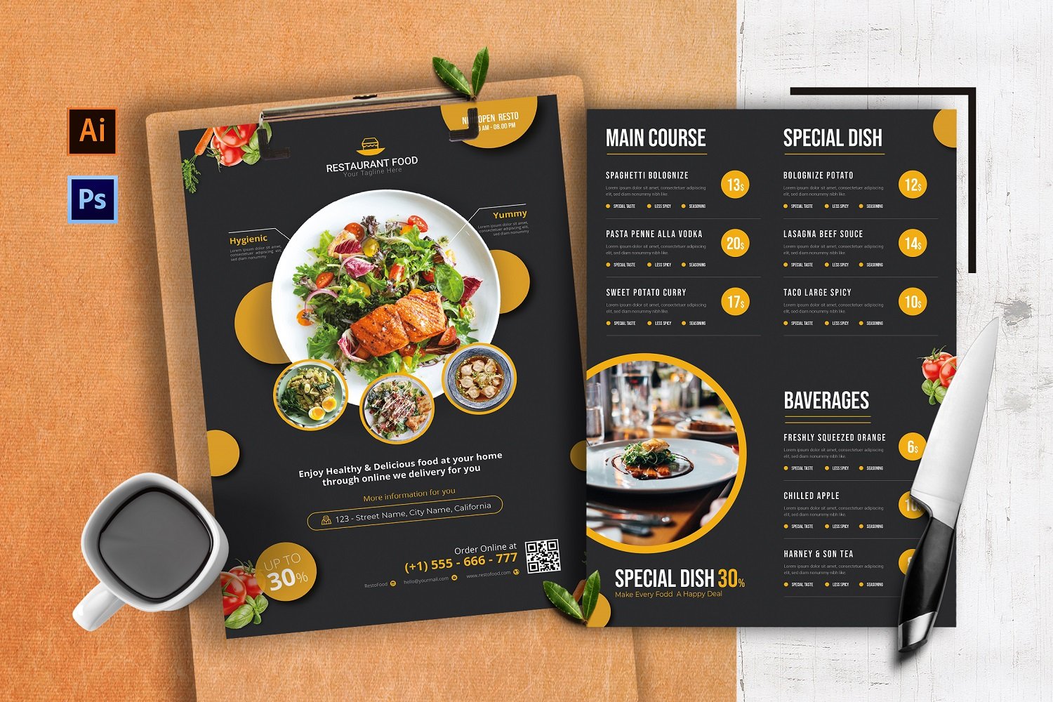 Main Course Food Menu Print Template