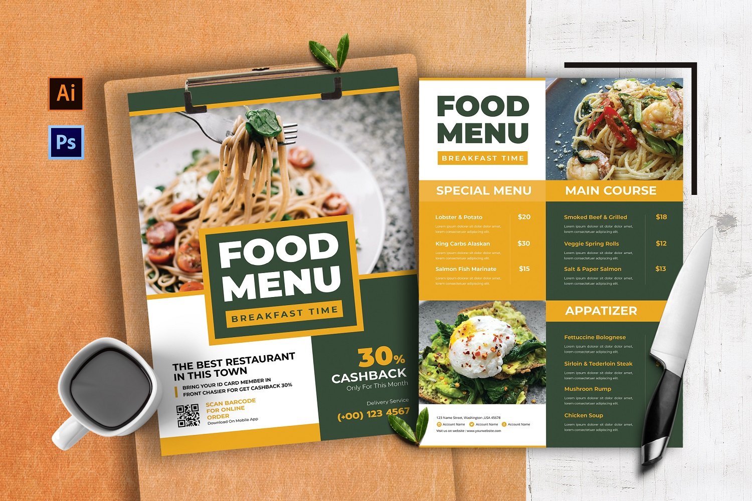 Breakfast Time Food Menu Print Template