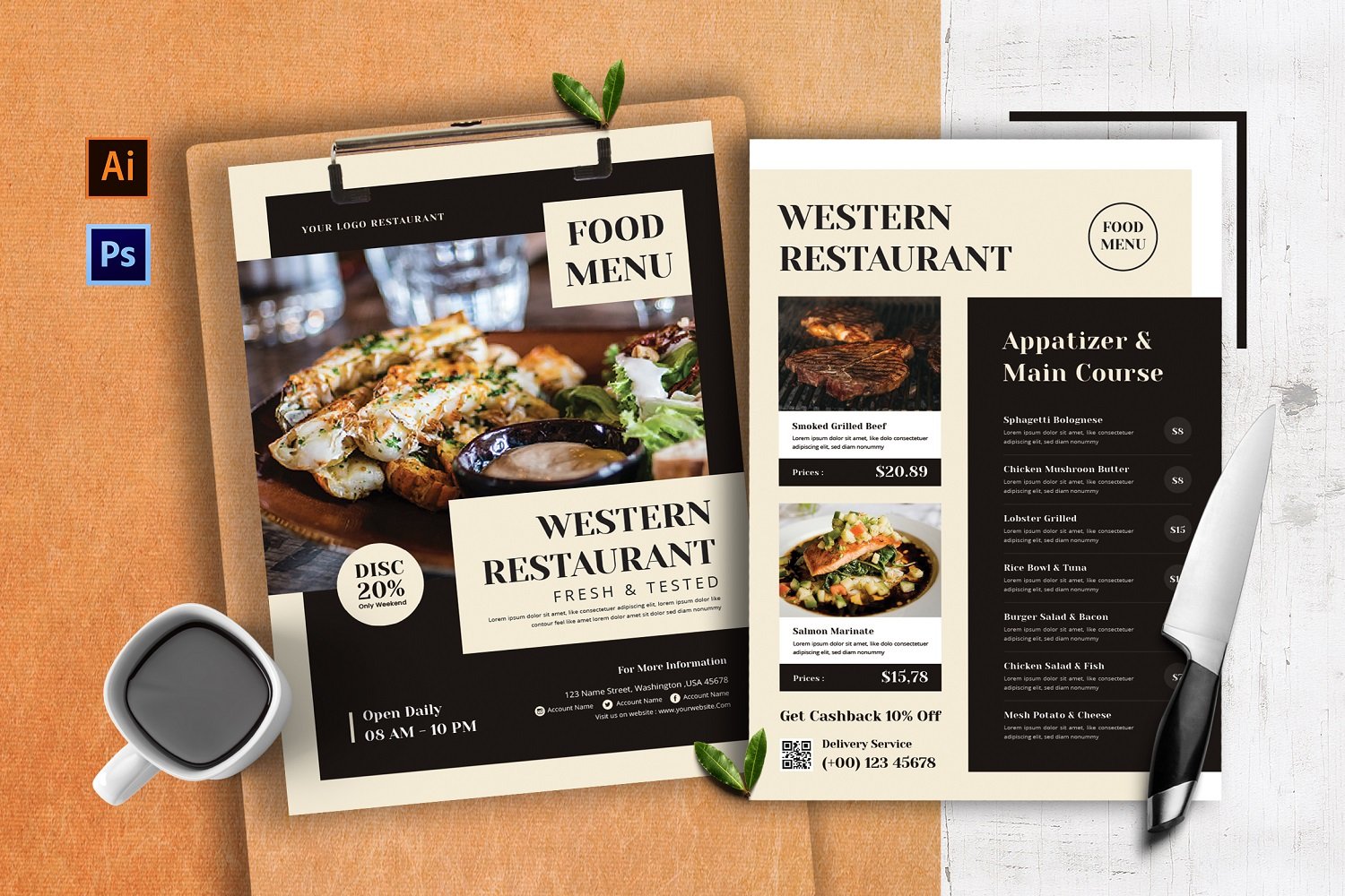 Western Food Menu Print Template