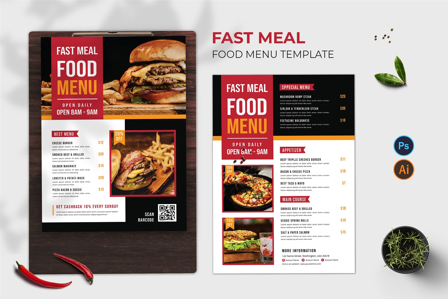 Fast Meal Food Menu Print Template