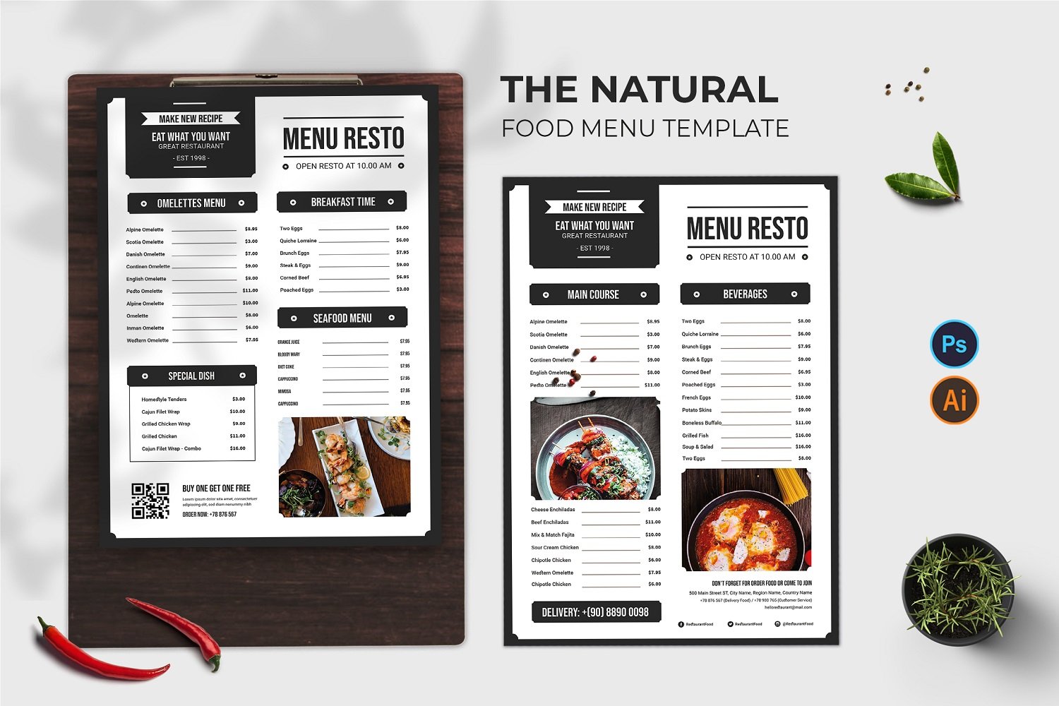 Natural Food Menu Print Template