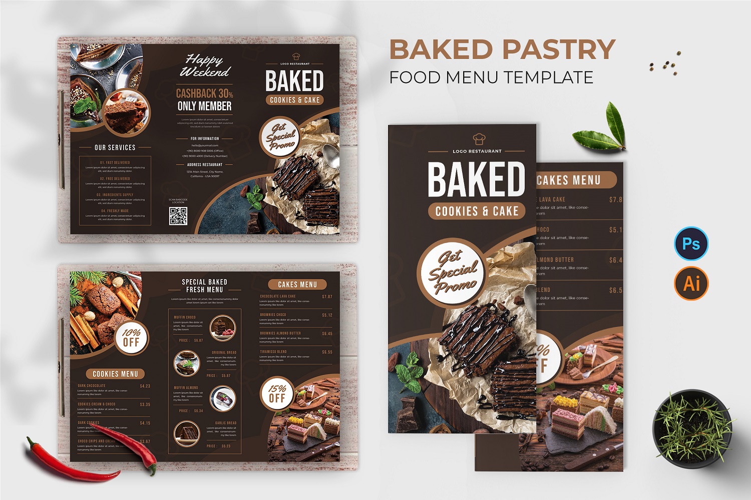 Baked Pastry Food Menu Print Template