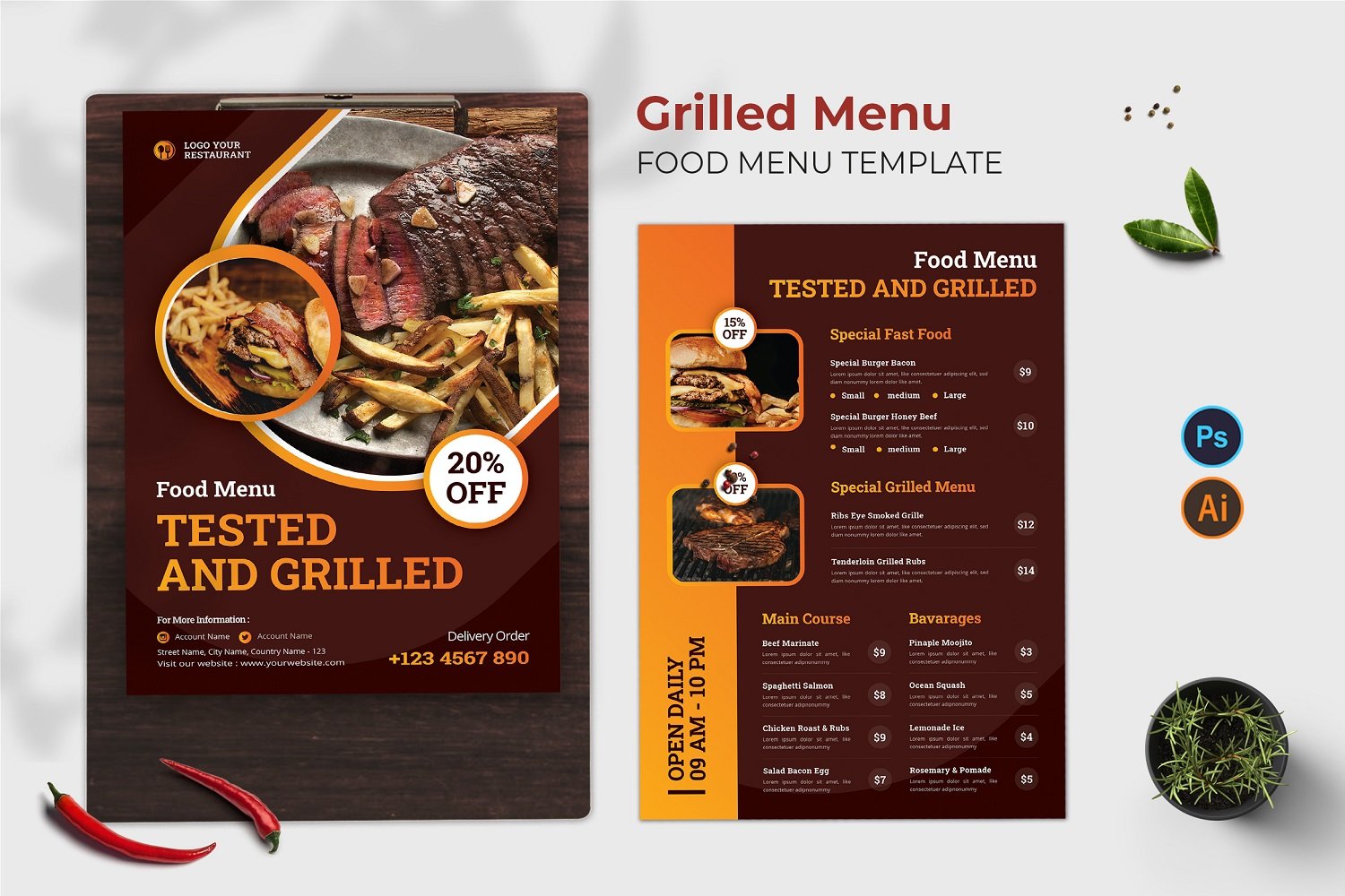 Grilled Menu Food Menu Print Template