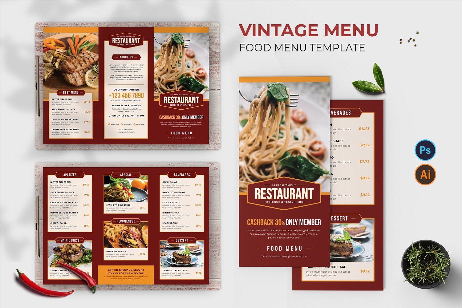 Vintage Menu Food Menu Print Template