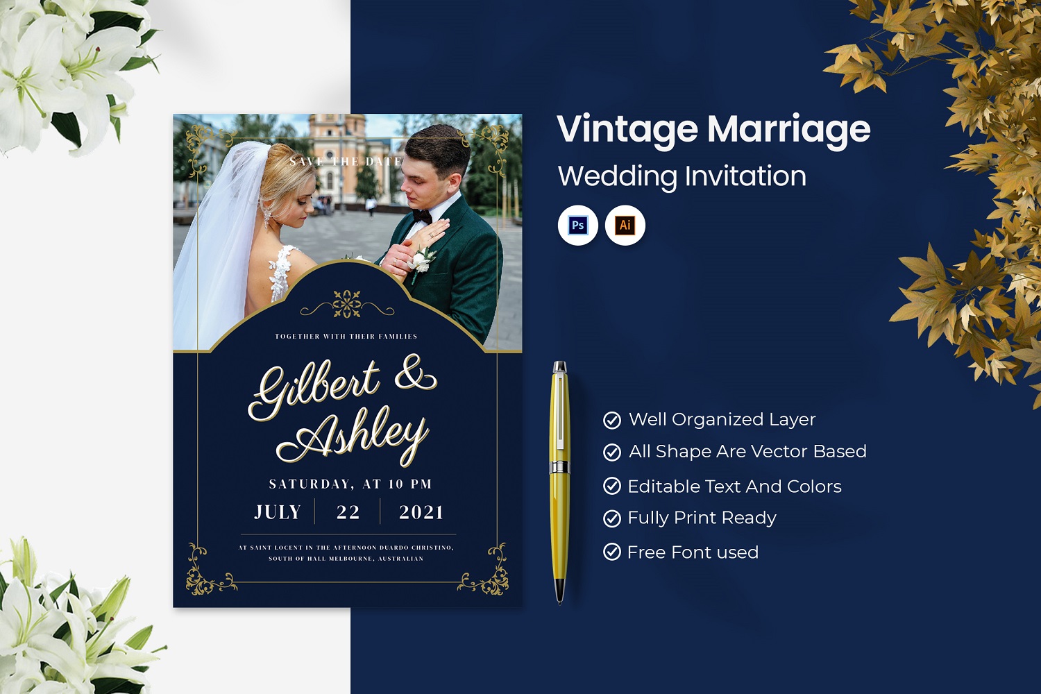 Vintage Marriage Wedding Invitation