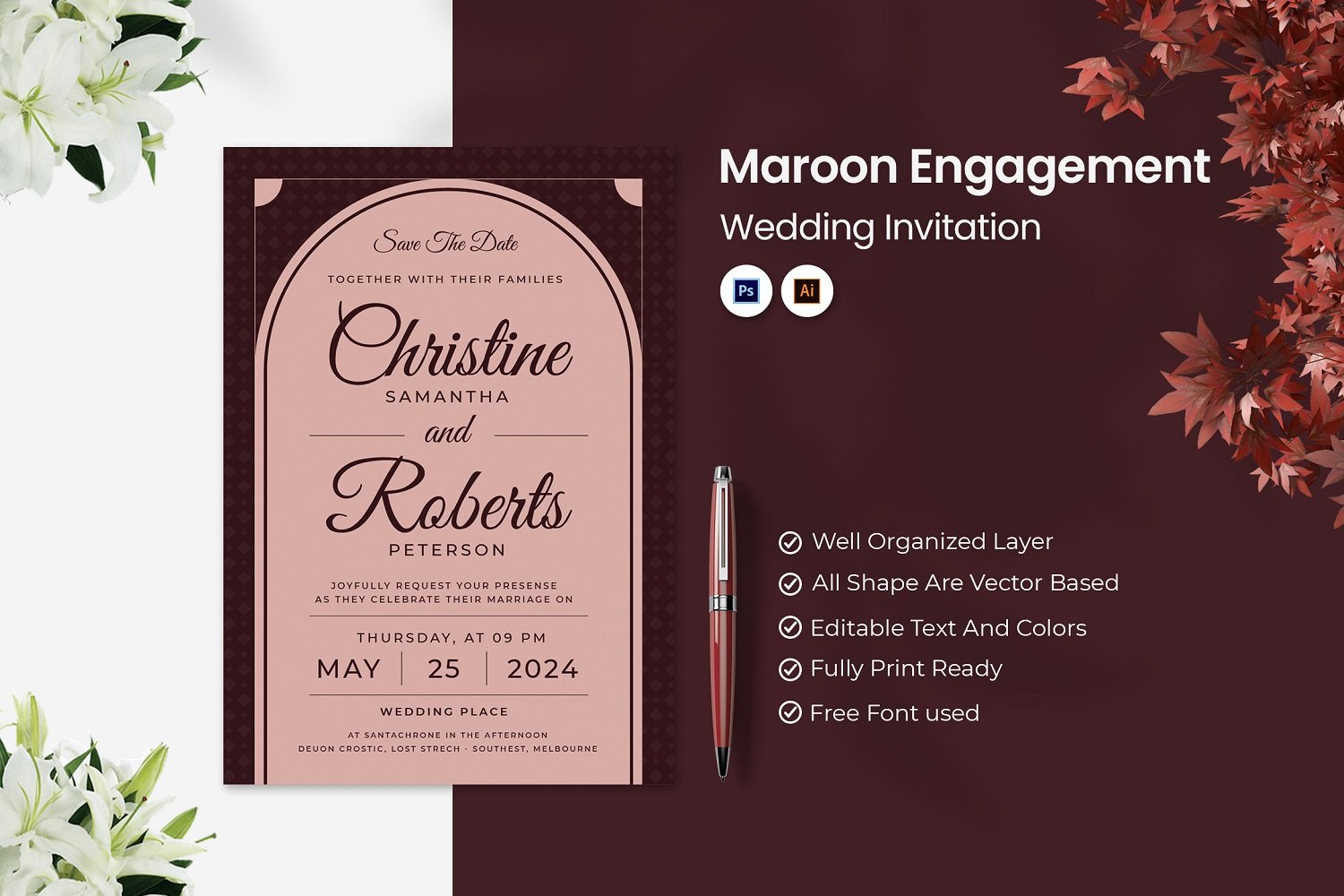 Maroon Engagement Wedding Invitation