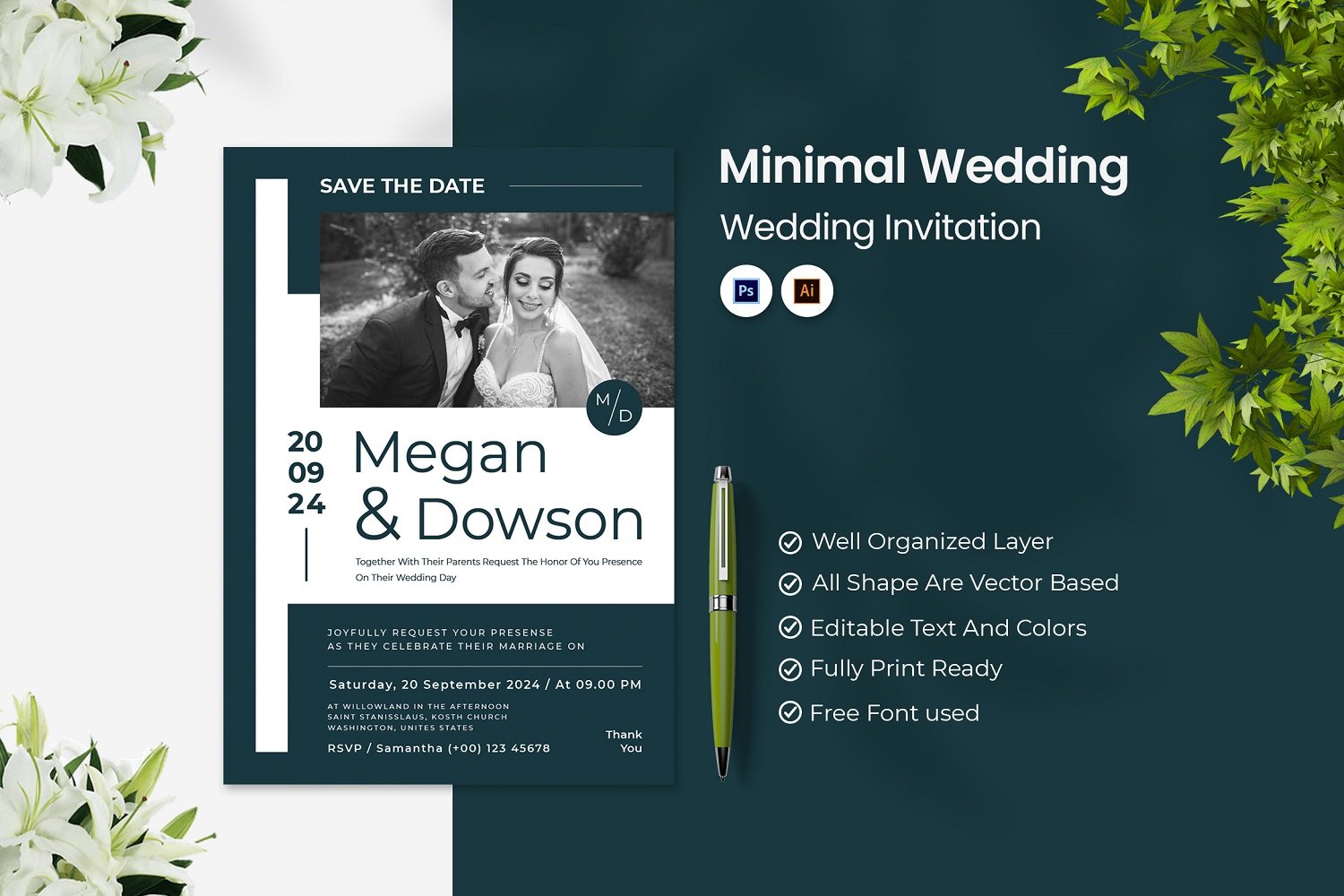 Minimal Wedding Invitation Print Template