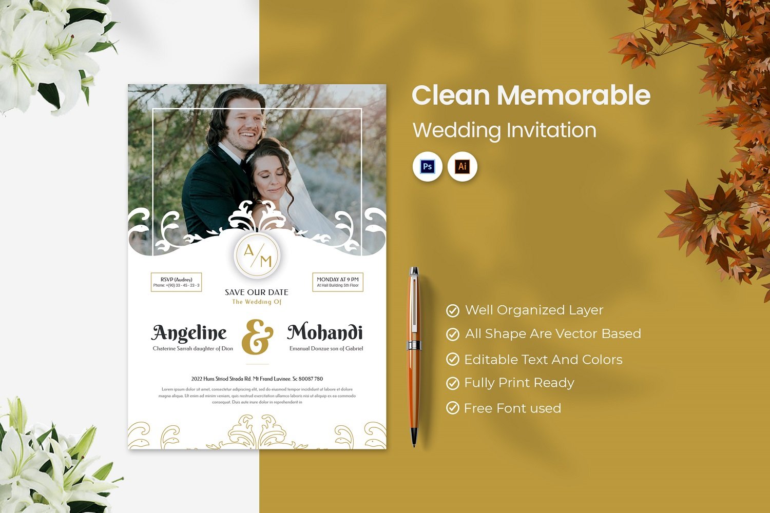 Clean Memorable Wedding Invitation