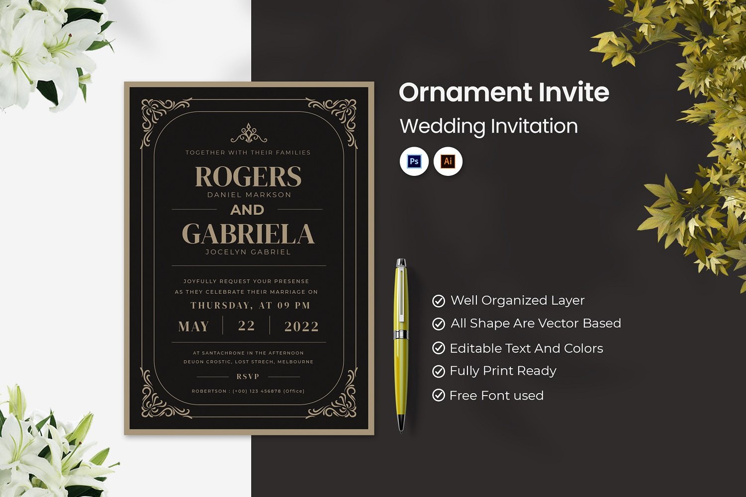 Ornament Invite Wedding Invitation