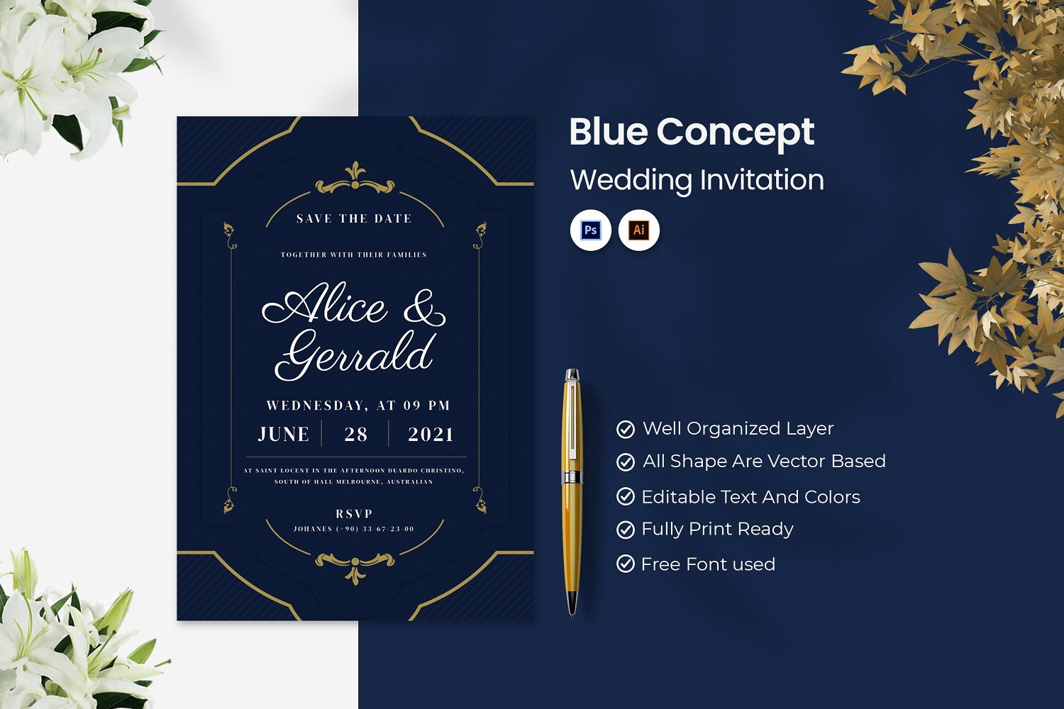 Blue Concept Wedding Invitation