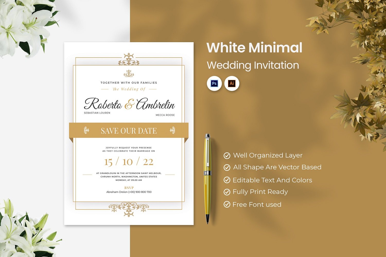 White Minimal Wedding Invitation