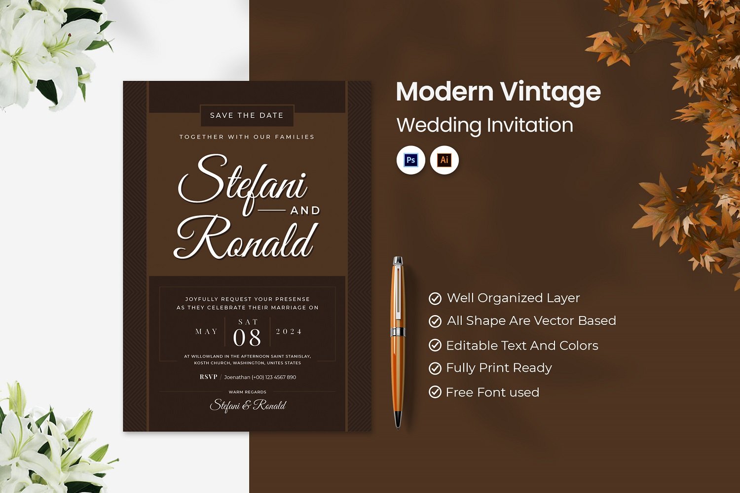 Modern Vintage Wedding Invitation