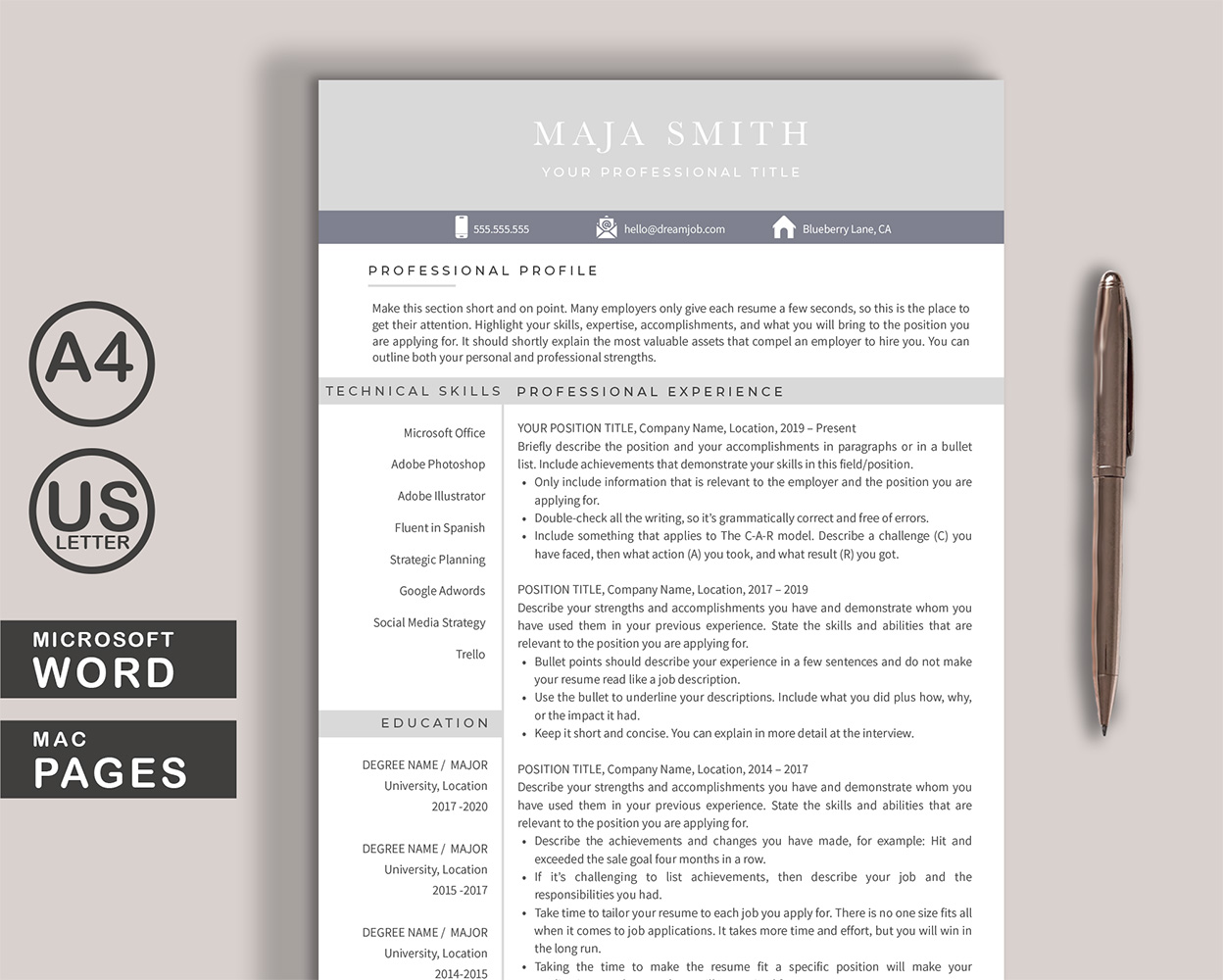 Maja Resume Template Word + Pages