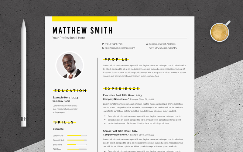 Yellow Resume and Cover Letter Layout