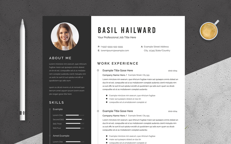 Minimal Resume Layout with Black Sidebar