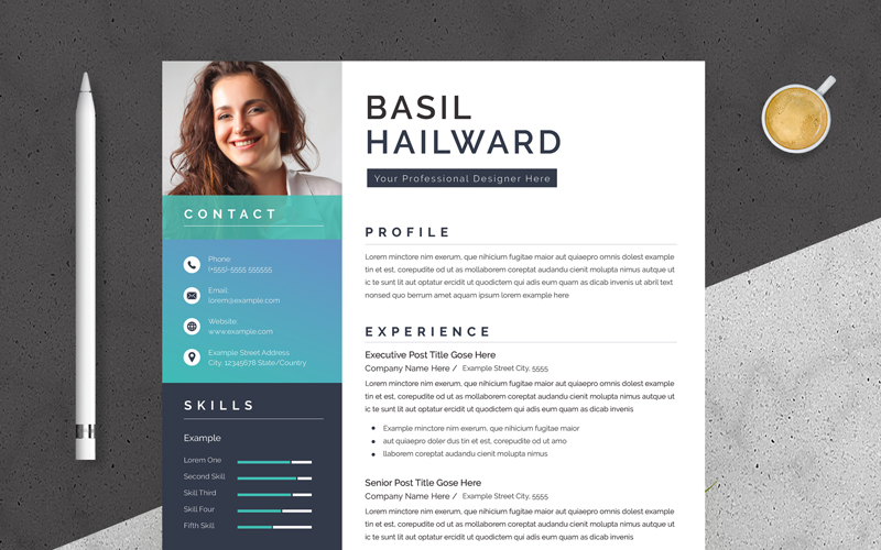 Resume Layout with Black Sidebar and Paste Accent