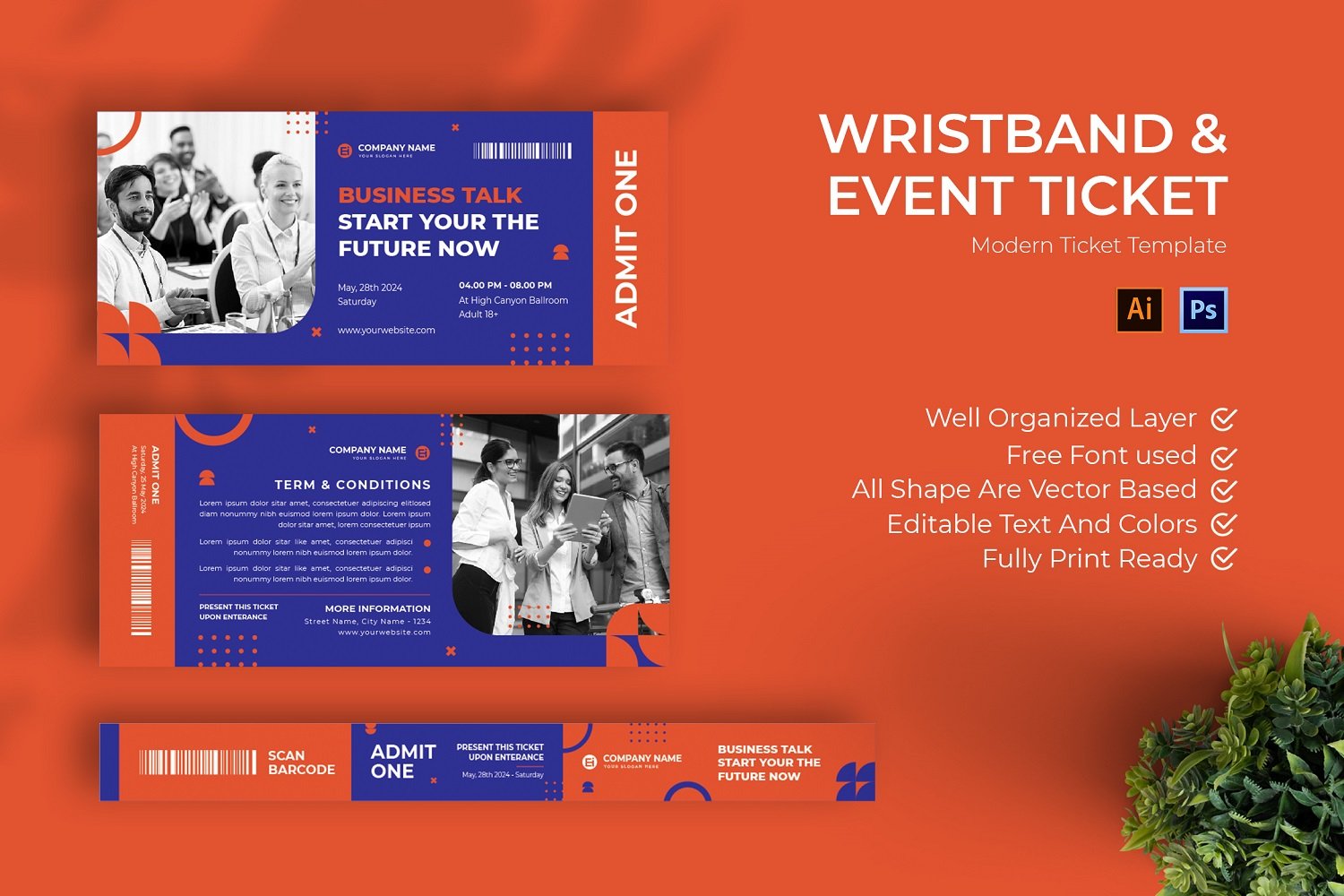 Business Talks Ticket Print Template