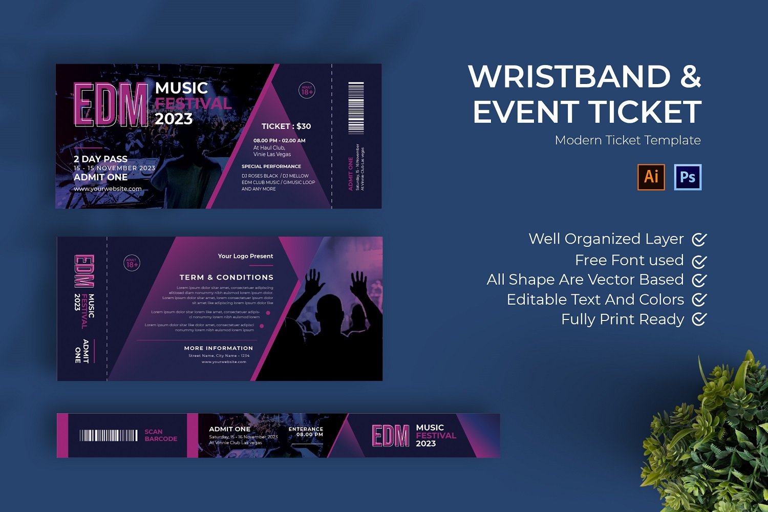 Electronic Music Ticket Print Template