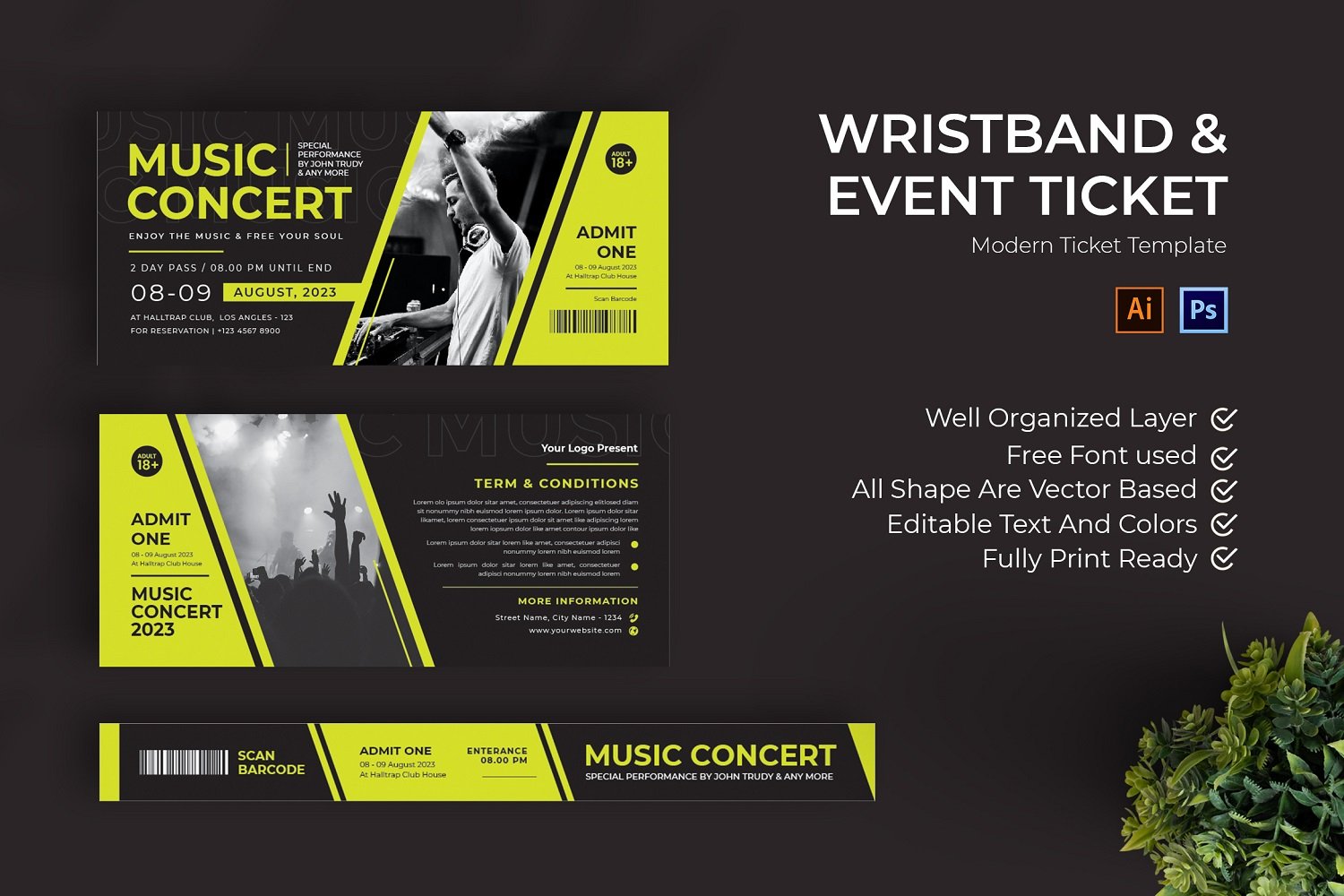 Music Concert Ticket Print Template