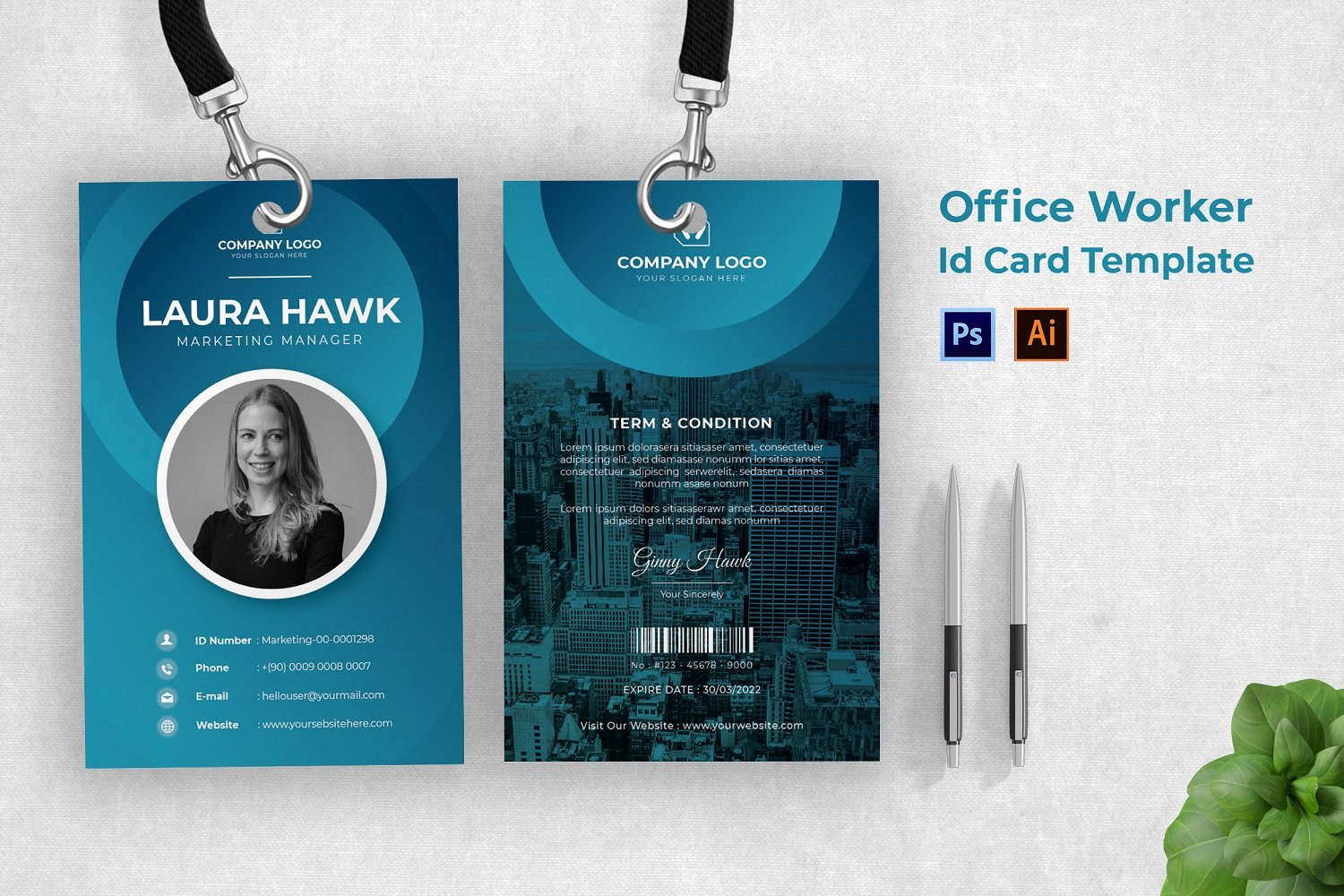 Office Worker Id Card Print Template