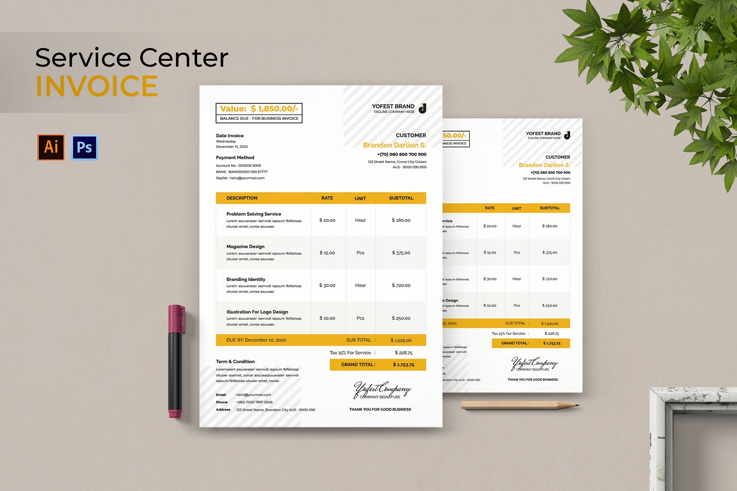 Service Center Invoice Print Template