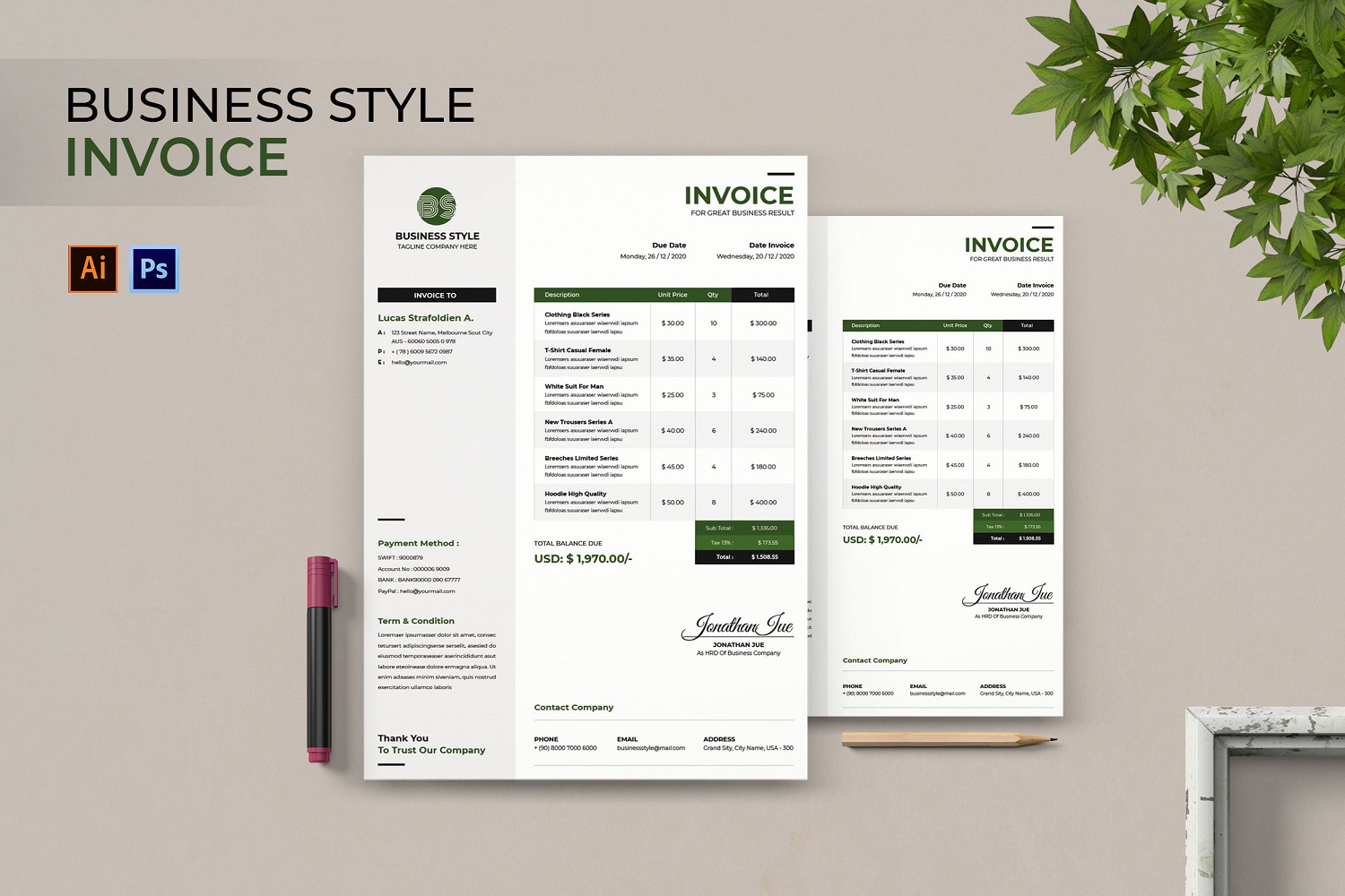 Business Style Invoice Print Template