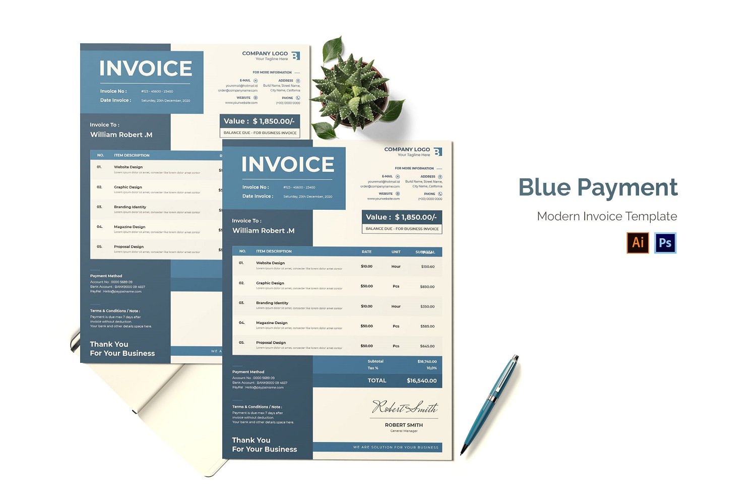 Blue Payment Invoice Print Template