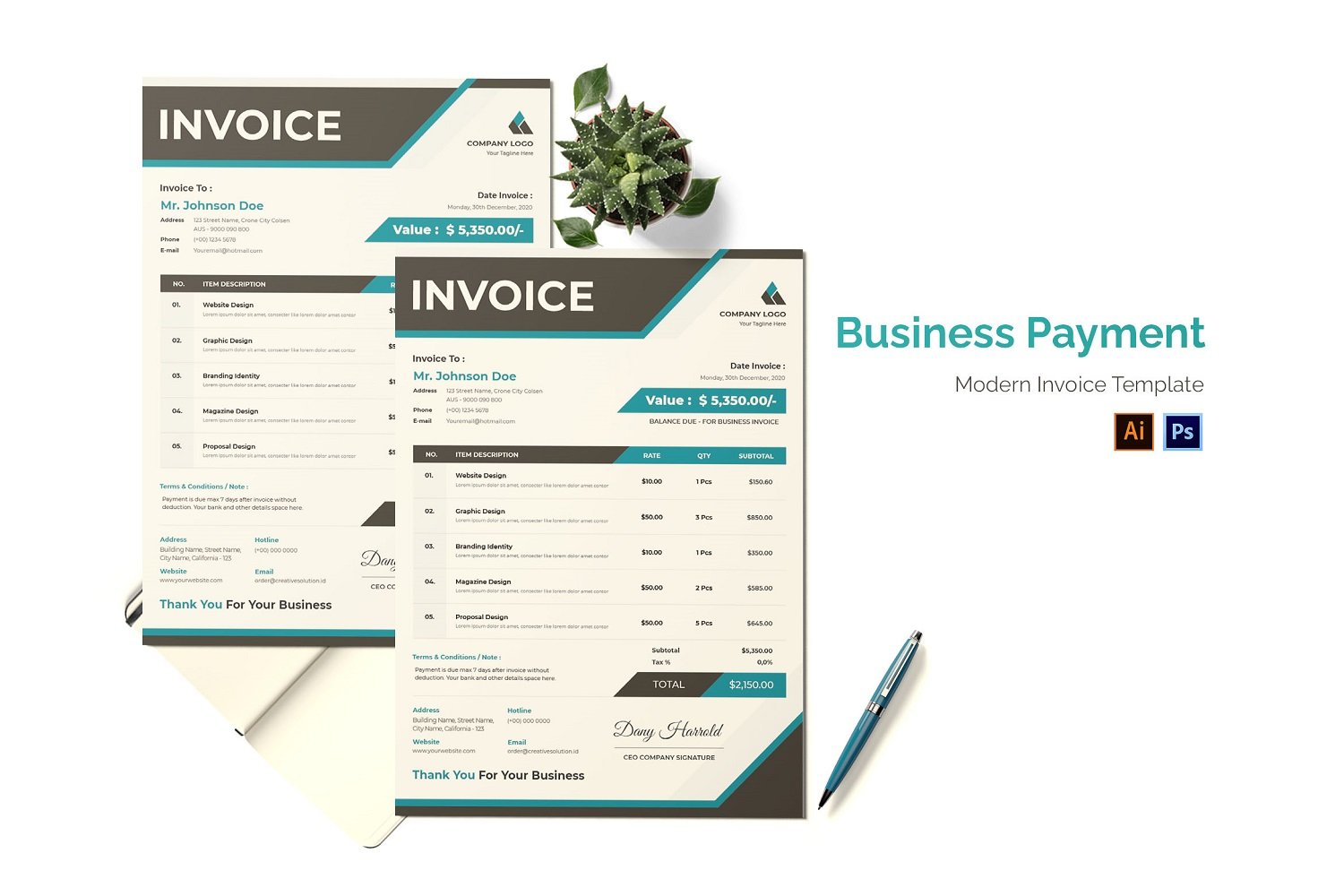 Business Payment Invoice Print Template