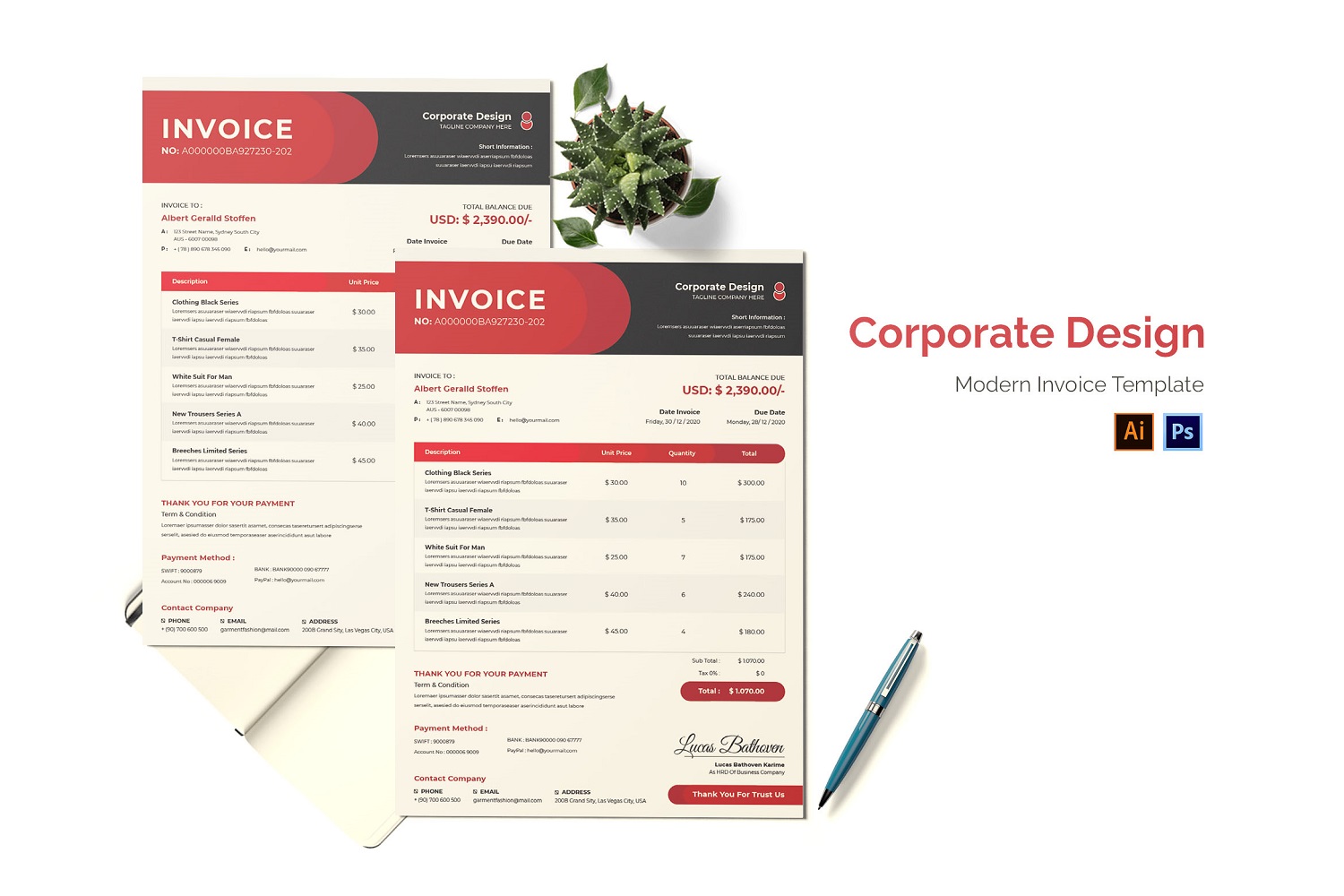 Corporate Design Invoice Print Template