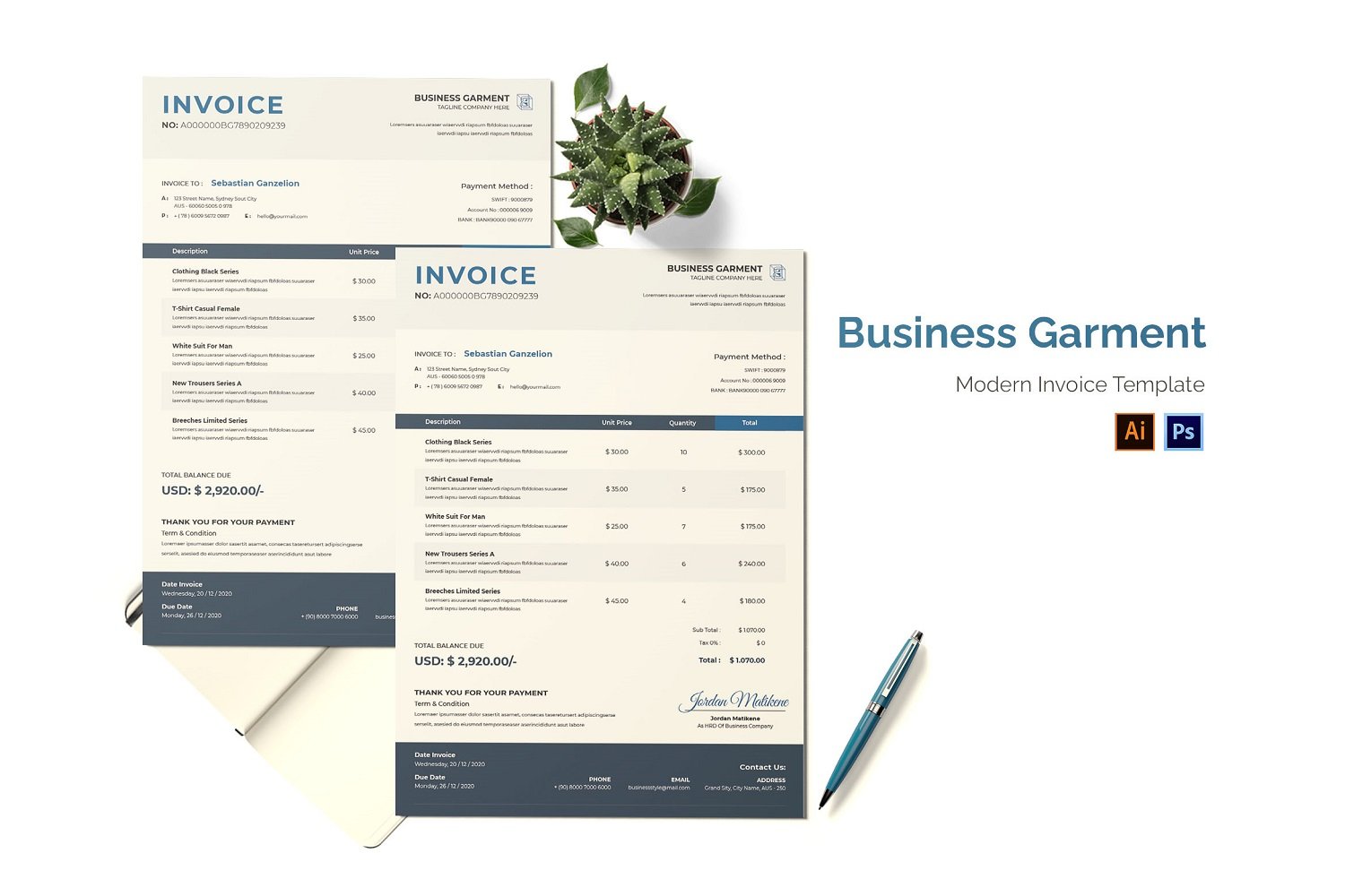 Business Garment Invoice Print Template