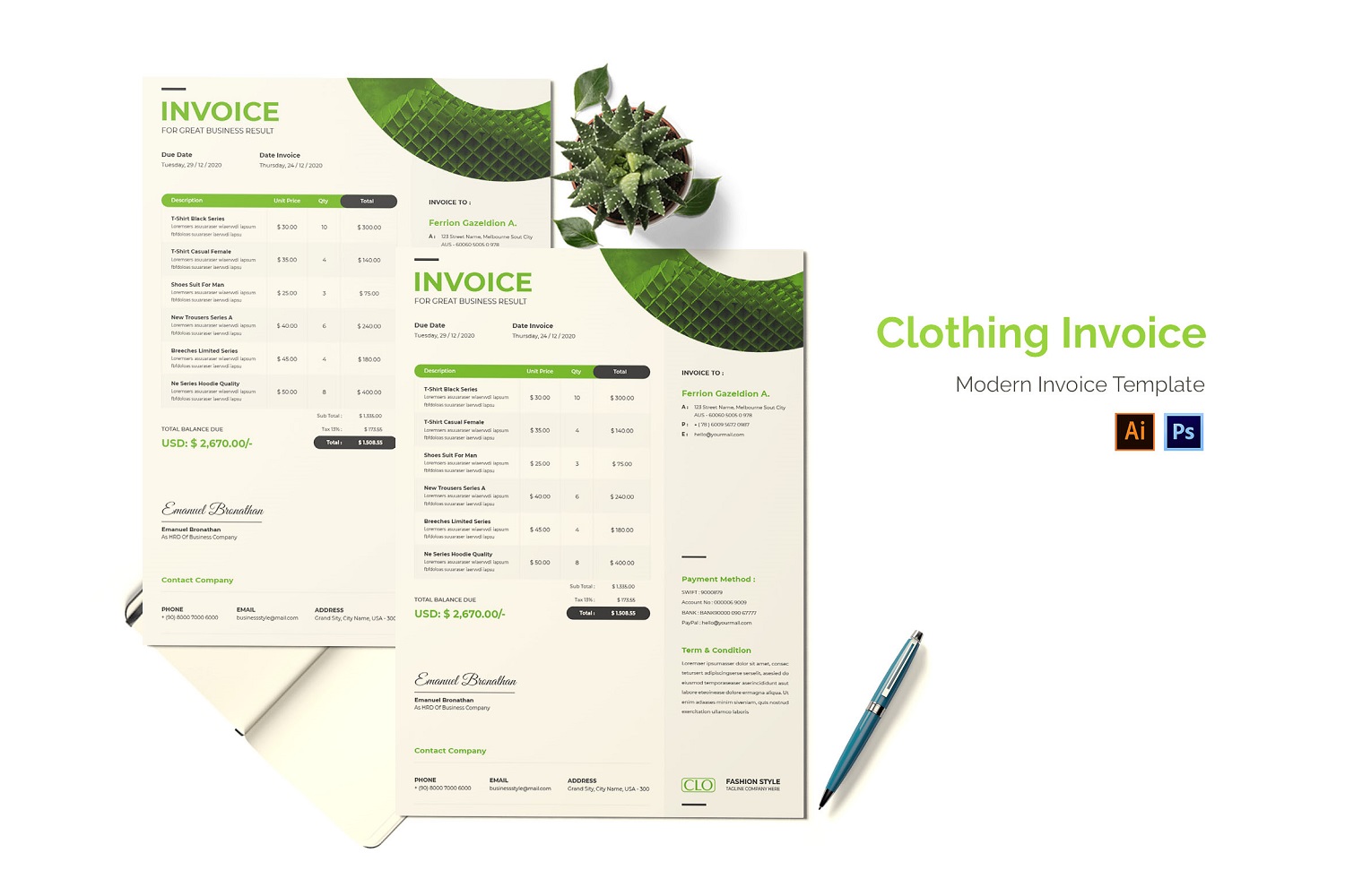 Business Clothing Invoice