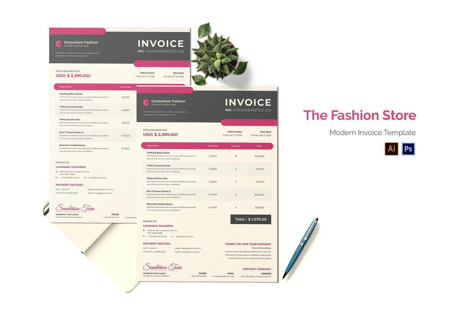 Fashion Store Invoice Print Template