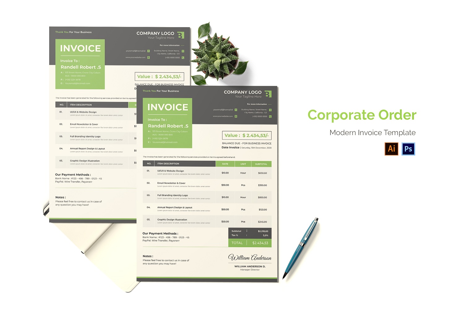 Corporate Order Invoice Print Template