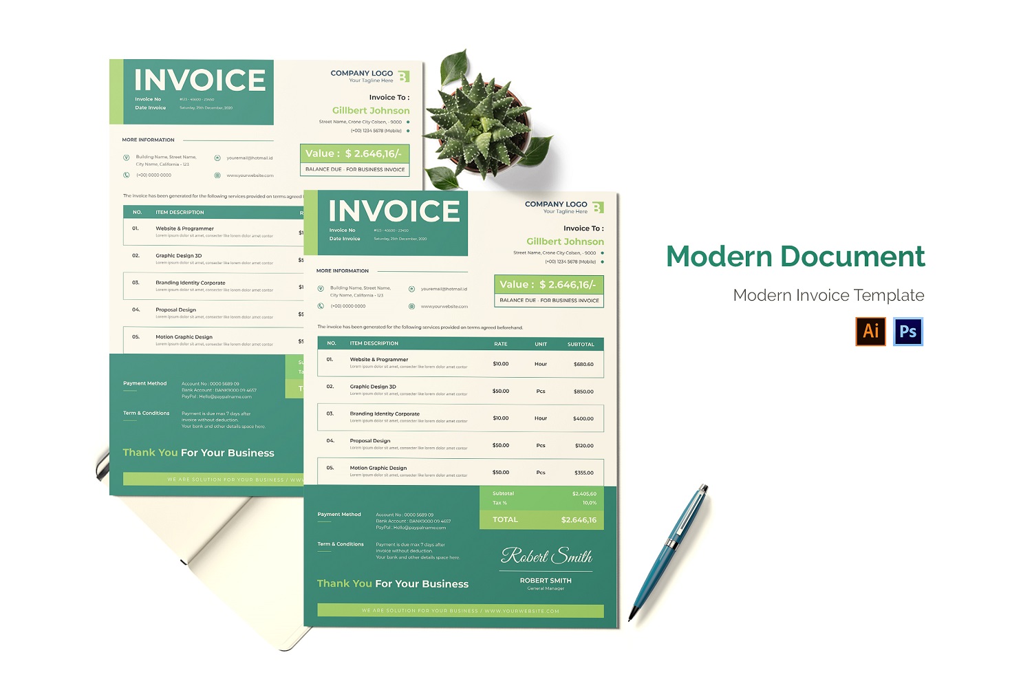 Modern Document Invoice Print Template