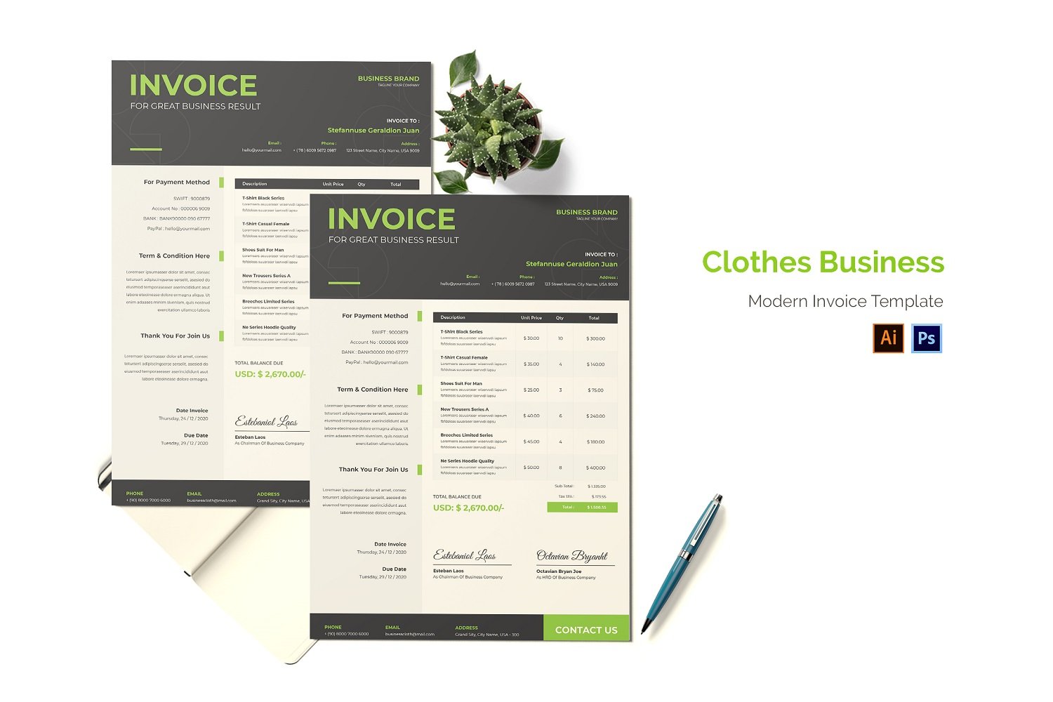 Clothes Business Invoice Print Template