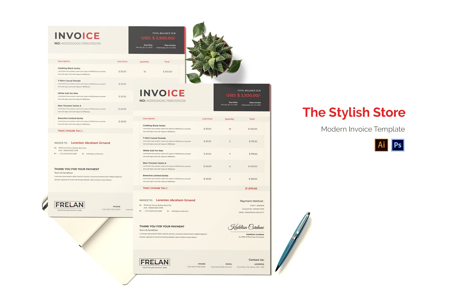 Stylish Store Invoice Print Template